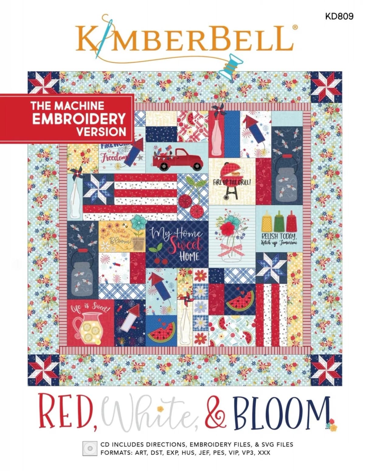 Kimberbell Designs Red White and Bloom Quilt Machine Embroidery Version — image 4