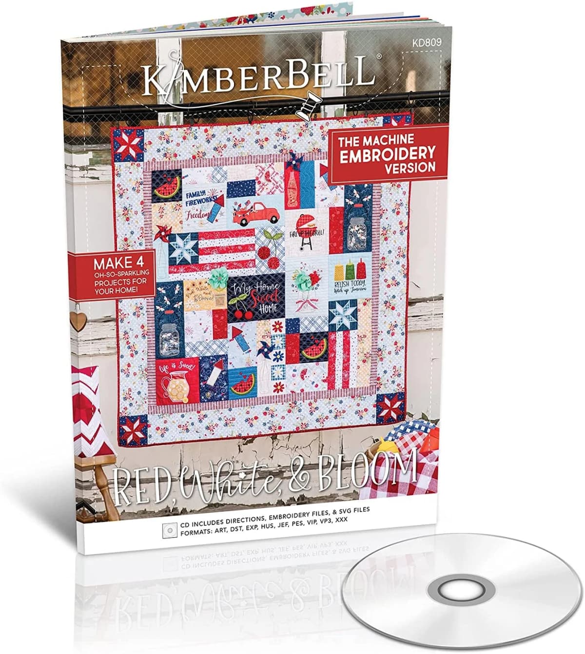 Kimberbell Designs Red White and Bloom Quilt Machine Embroidery Version — image 1