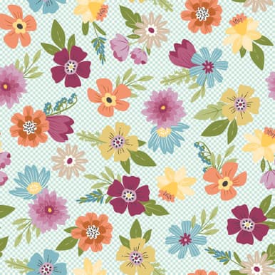 Cottontail Farm — Floral With Mini Check - Aqua