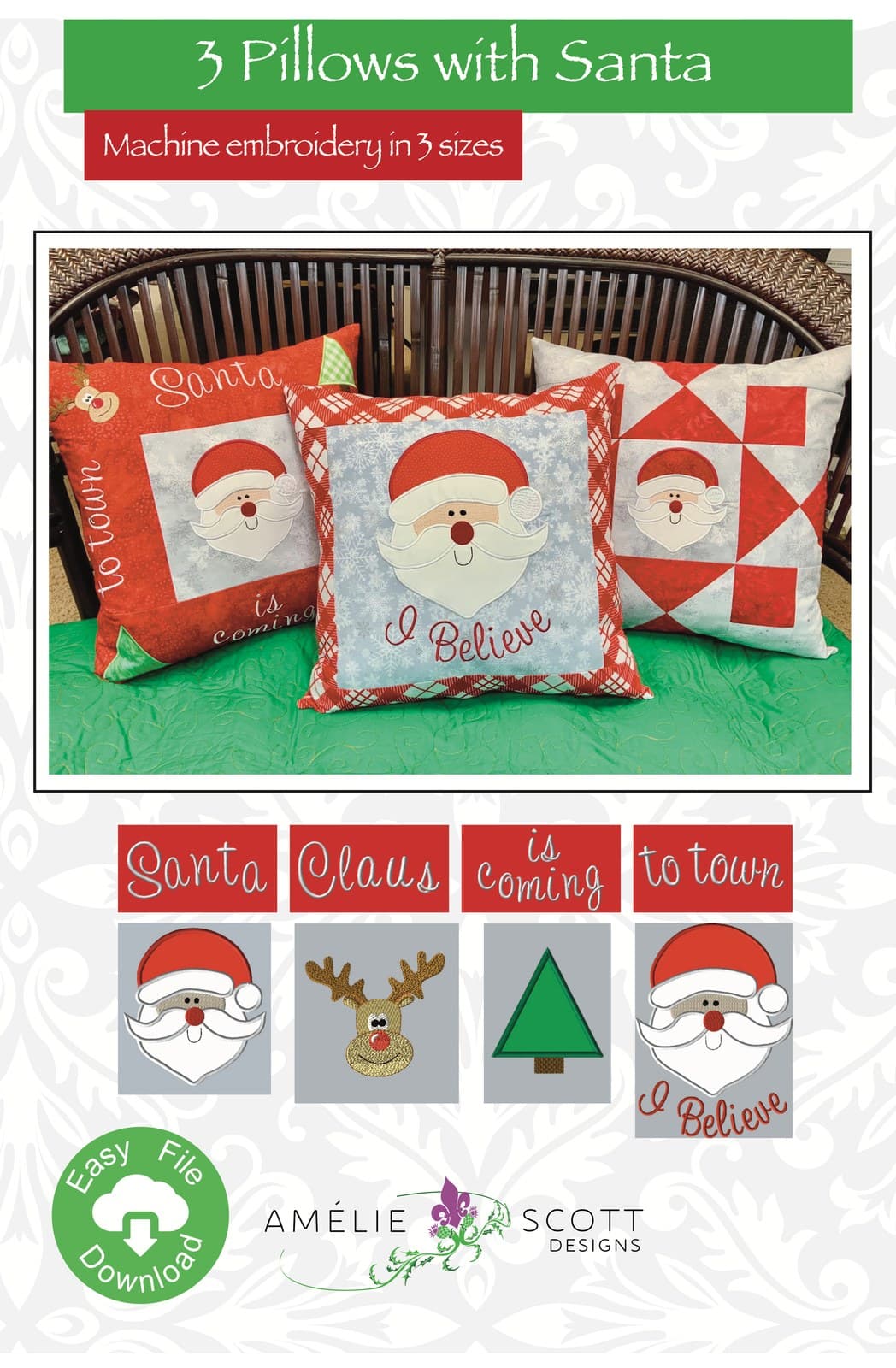 Amelie Scott Designs 3 Pillows with Santa
