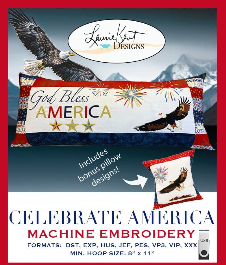 Laurie Kent Designs Celebrate America Bench Pillow Machine Embroidery — image 1