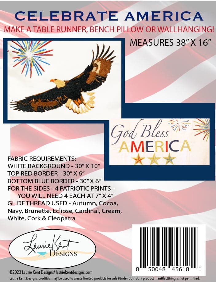 Laurie Kent Designs Celebrate America Bench Pillow Machine Embroidery — image 5