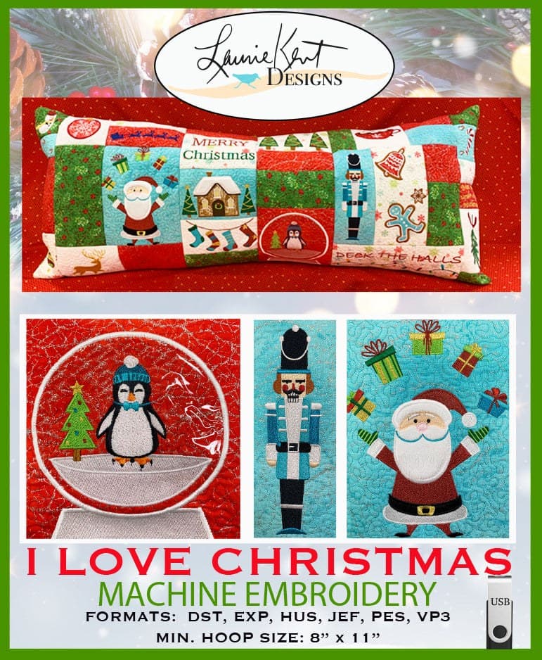 Laurie Kent Designs I Love Christmas Bench Pillow Machine Embroidery — image 1