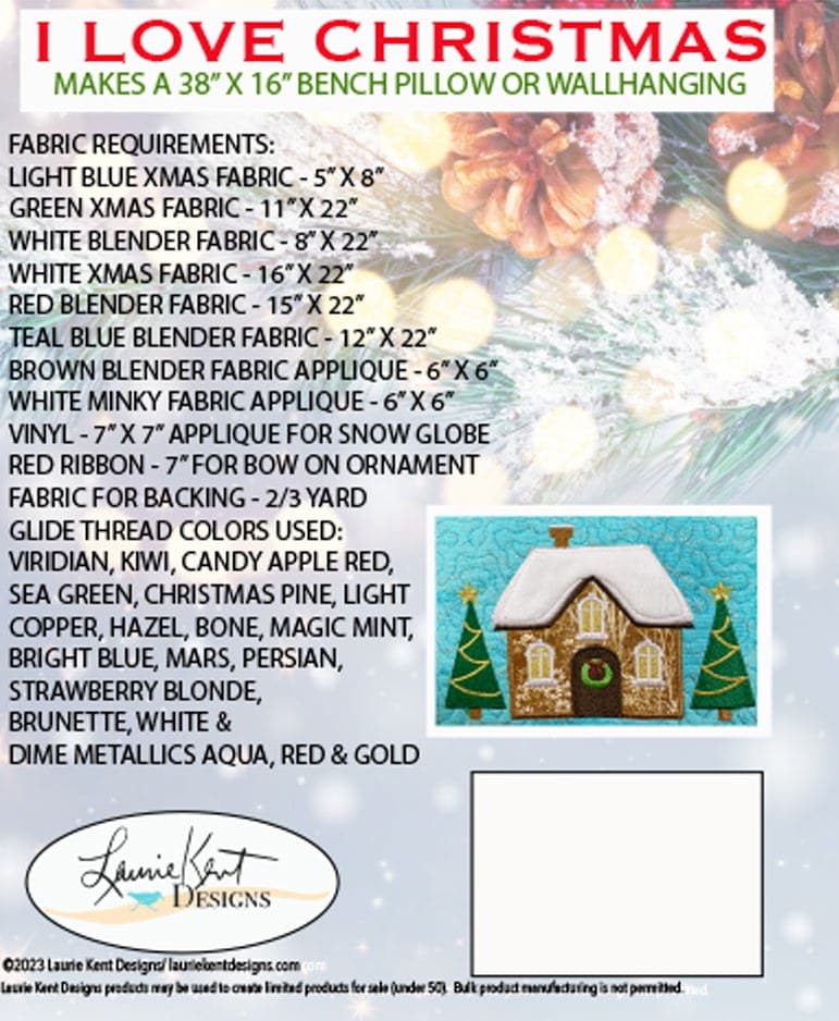 Laurie Kent Designs I Love Christmas Bench Pillow Machine Embroidery — image 4