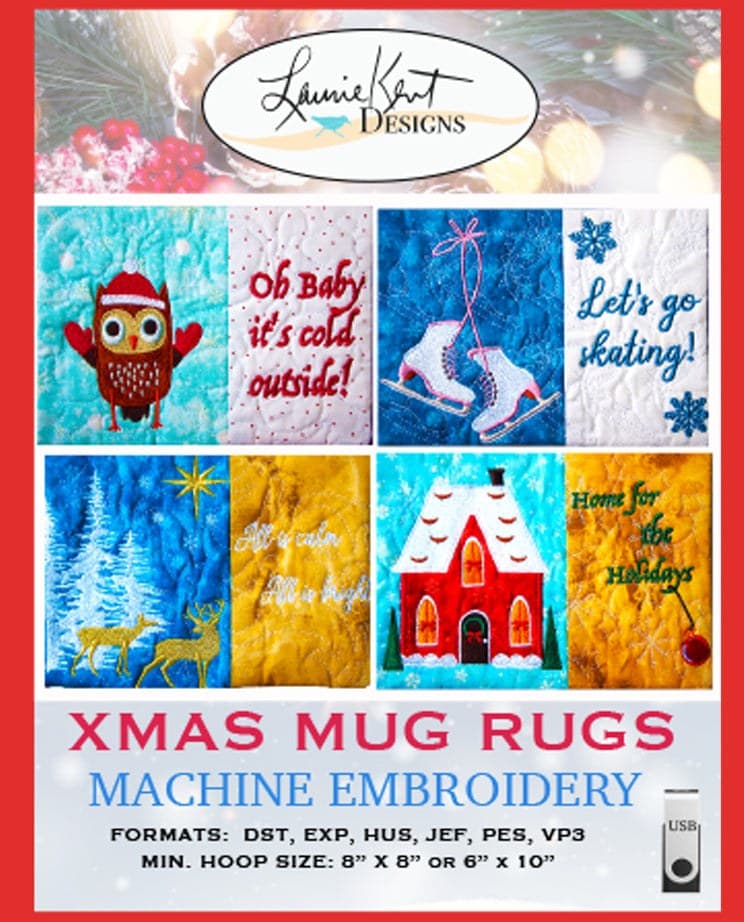 Laurie Kent Designs Xmas Mug Rugs Machine Embroidery — image 1