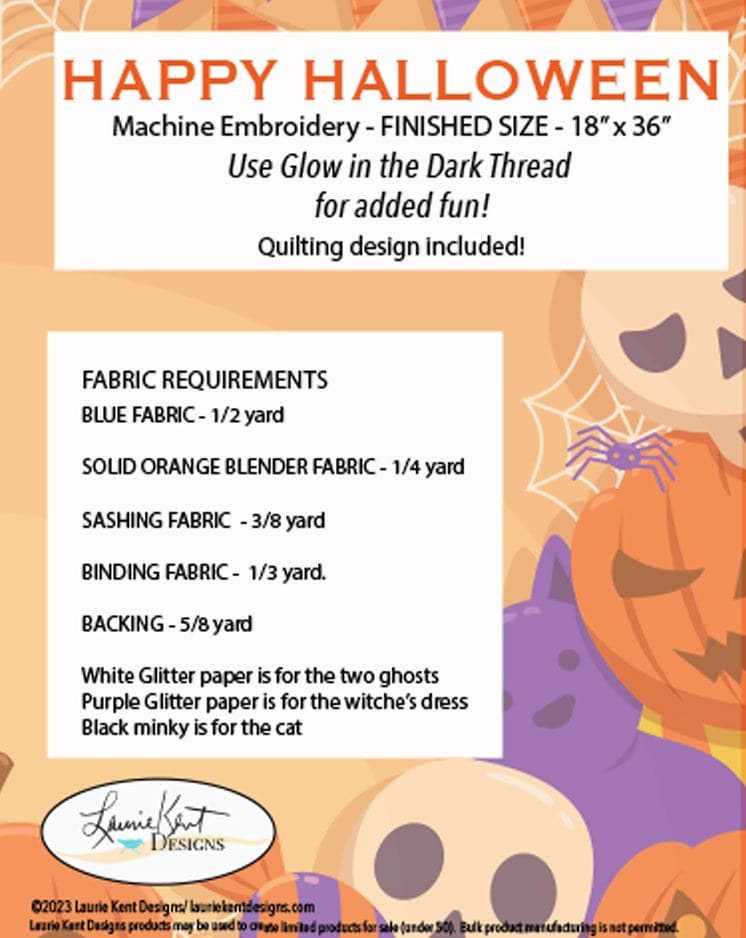 Laurie Kent Designs Happy Halloween Door Panel Machine Embroidery — image 3