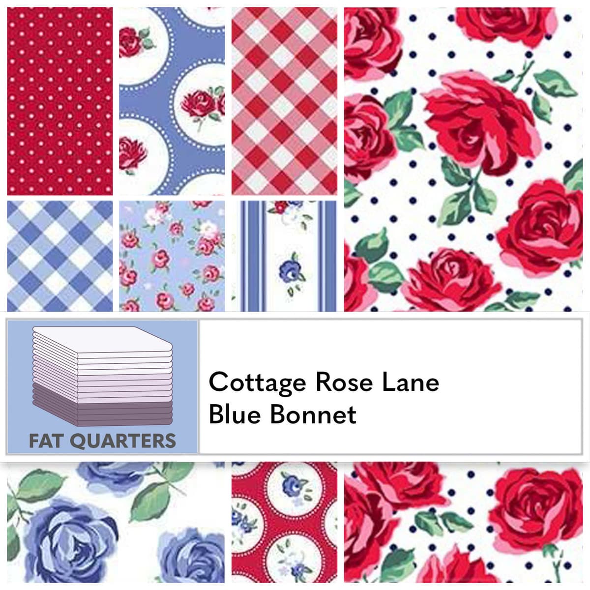 Shannon Cuddle Cottage Rose Lane Fat Quarter Bundle — Blue Bonnet (12 pcs)