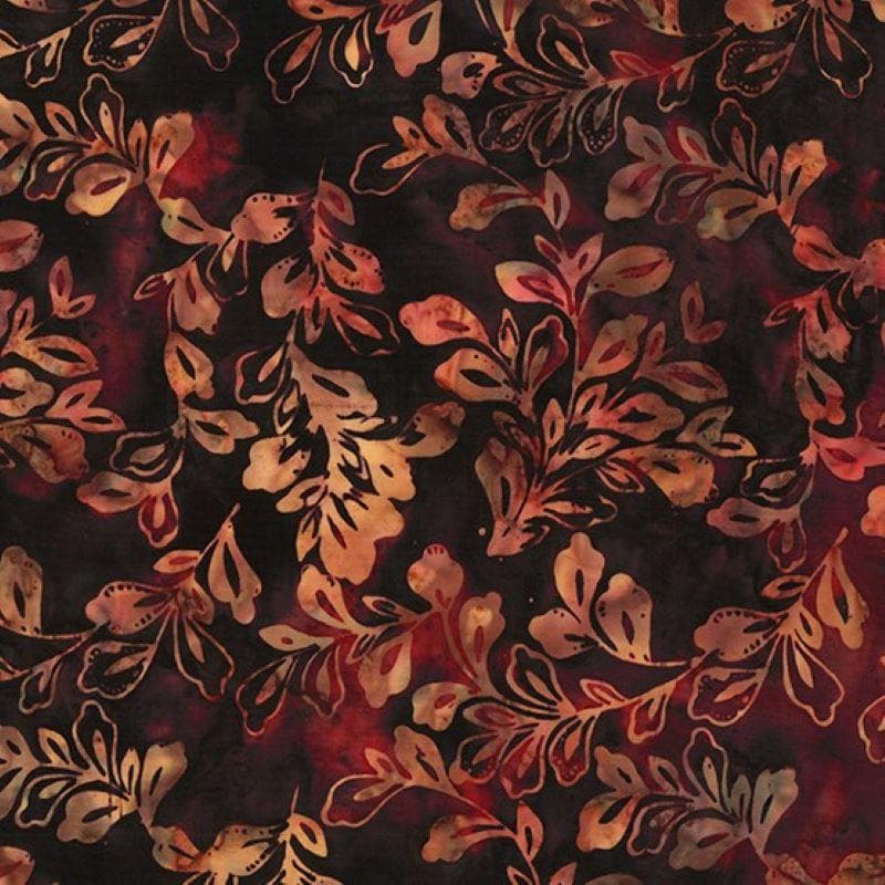 Hoffman Bali Batik — Decorative Leaves Garnet